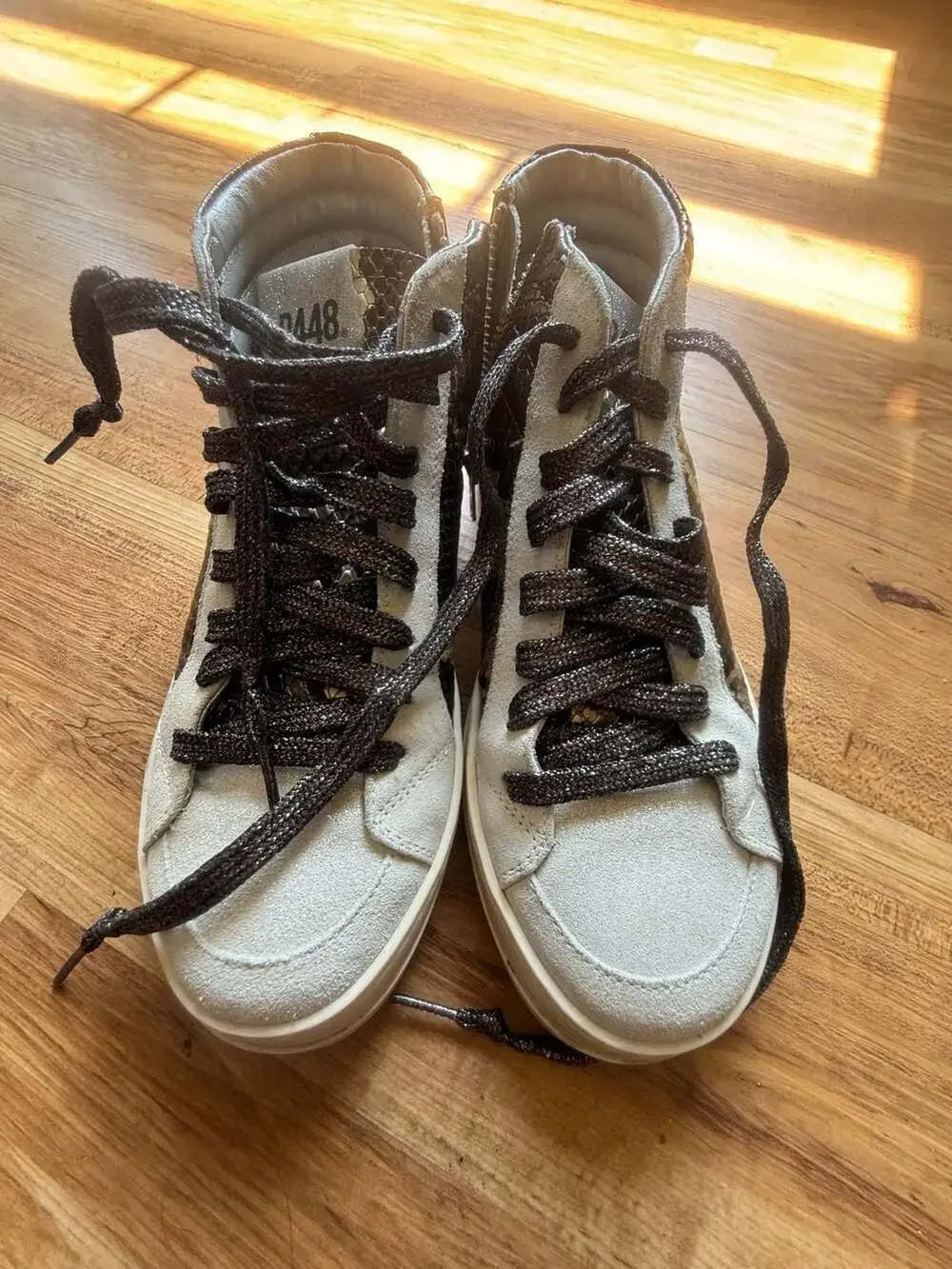 P448 Women's Skate High-Top Sneakers in Snakeskin and Metallic Leather